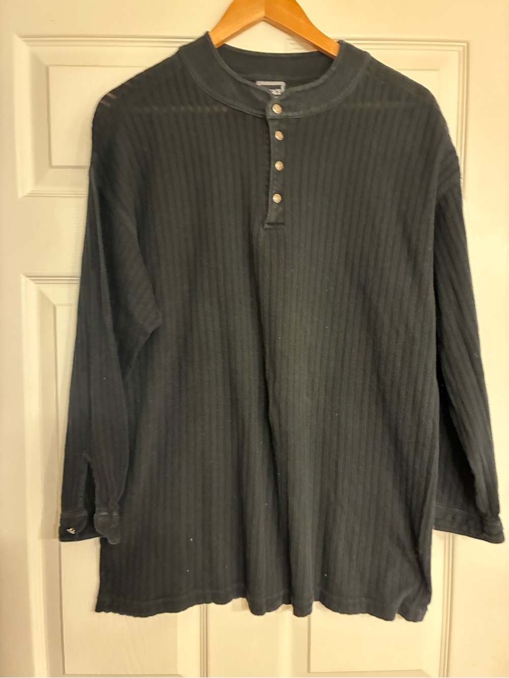 Versace Vintage Black Ribbed Long Sleeve Henley Shirt
